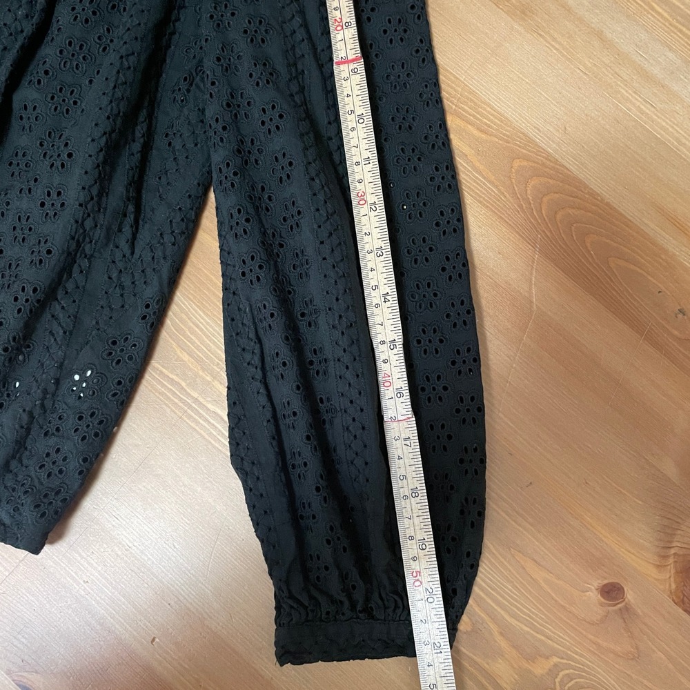 Madewell Black Cotton Victorian Goth Eyelet Tie Neck‎ Long Sleeve Blouse Top S - Picture 7 of 8